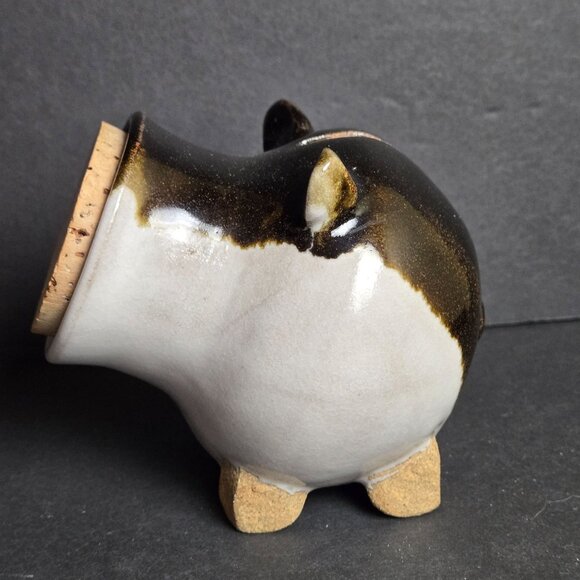 Handmade Signed Studio Pottery Stoneware Piggy Bank Cork Snout Pig Folk Rustic - Picture 4 of 9